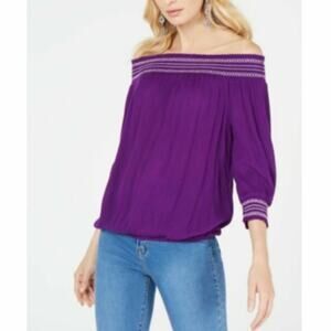 INC off the shoulder top in purple paradise  NWT